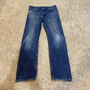 Levis 513 Jeans Mens 33x32 Blue Slim Straight Fit Denim Distressed Wear Worn